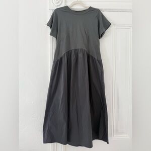 MELLODAY Mixed Media Charcoal Gray Midi Dress